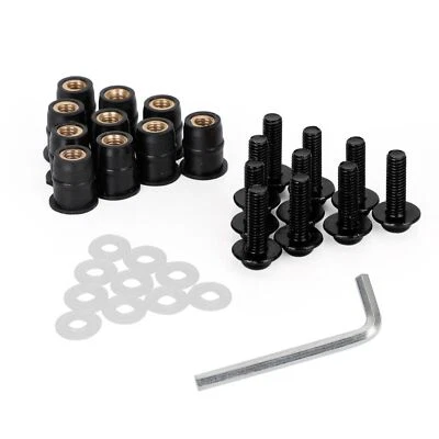 10x Aluminum M5x16mm Motorcycle Screen Bolts & Rubber Well Nuts Black For Honda- Foto 1 de 4