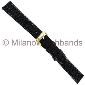 14mm Speidel Genuine Lizard Black Unstitched Flat Ladies Watch Band Long 252 631 - Picture 1 of 3