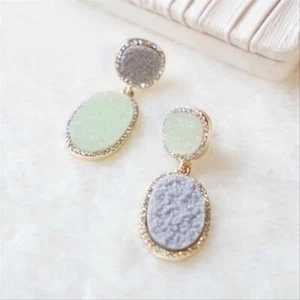 Anthropologie Baublebar Krystal Green/ Purple Druzy Double Drop Earrings - Picture 1 of 3