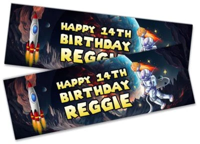 x2 Banner de Cumpleaños Personalizado Diseño Espacio Niños Fiesta Decoración 399 Foto 1 de 4