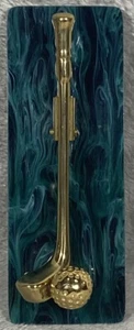 Vintage 1991 Russ Brass Gold Golf Club & Ball Paperweight Business Card Holder - Picture 1 of 5