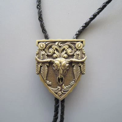 Antique Bronze Longhorn Bull Western Cowboy Rodeo Bolo Tie - Image 1 of 3