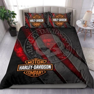 Love Harley Davidson and Skull Bedding Duvet Cover Set (4pcs) - Picture 1 of 1