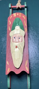 Adorable Vintage Ornament Santa Face on Sleigh Handcrafted 7x2 1994 "Marge" - Picture 1 of 5