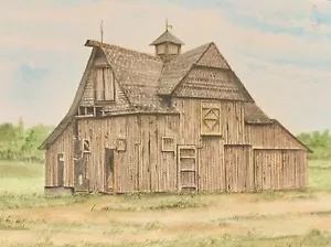 GORGEOUS ORIGINAL WATERCOLOR PAINTING OF OLD SWEDISH BARN MINNESOTA! SIGNED - Picture 1 of 4