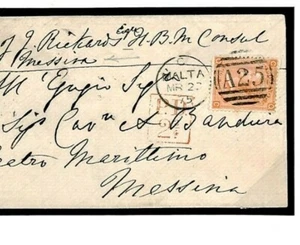 GB Used Abroad MALTA Diplomatic 1875 Cover BRITISH CONSUL Messina{samwells}O148c - Picture 1 of 6