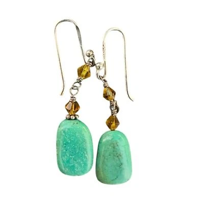 Silpada W1290 Retired Turquoise Golden Crystal Bead Dangle Earrings Foto 1 de 3