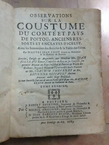 Jean LELET 1683 OBSERVATIONS SUR LA COUSTUME DU COMTE ET PAYS DE POITOU E.O. - Picture 1 of 11