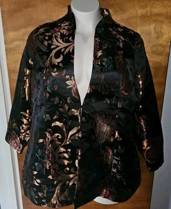 Soft Surroundings 1x Jacket Moon Dynasty Brocade Asian Black Floral Nice - Picture 1 of 11