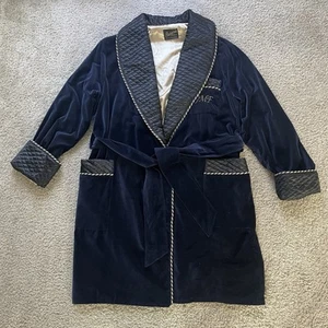 BATURINA HOMEWEAR Samt Herren langer Morgenmantel blau gesteppt Germany *LESEN* - Bild 1 von 7