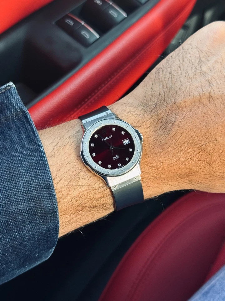 RARO! Hublot MDM Geneve Cuarzo Fábrica Borgoña Diamante Esfera 36mm Ref. 1523,1 Foto 1 de 1