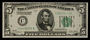 FR 1952-C dgs $5 1928 B Federal Reserve Note US - XF+ - SKU-CA1465 - Picture 1 of 2