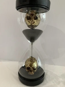 2022- Happy Halloween Hourglass w/Gold Skulls w/ Gold Spiders, Black Sand 8.25” - Picture 1 of 6