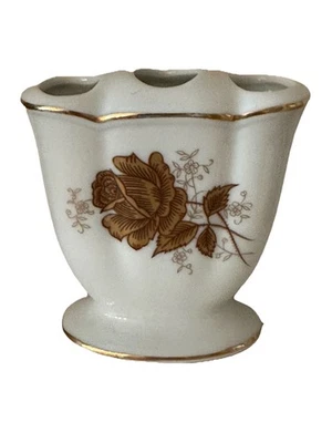 vintage Japanese Porcelain Toothbrush Holder Ivory w/ Gold Rose Floral 130/68 - Изображение 1 из 4