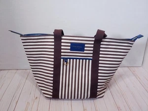 Henri Bendel Striped Weekender Beach X-Large Tote Bag Brown White Stripe Blue - Picture 1 of 15