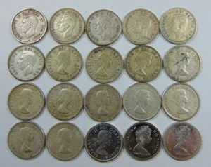 COLLECTION OF 20 DIFFERENT DATE SILVER CANADIAN DIMES - Picture 1 of 4