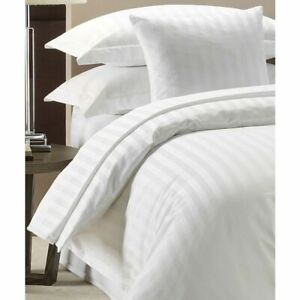 100% LUXURY HOTEL QUALITY COTTON SATIN White STRIPE DUVET COVER SET Double BED