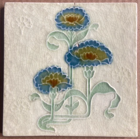 ENGLAND - ANTIQUE ART NOUVEAU MAJOLICA TILE C1900 (Restored) Cover