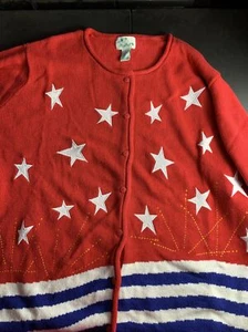 Women’s size 3X 3XL Quacker Factory 4th July flag cardigan Sweater Red White Blu - Picture 1 of 6