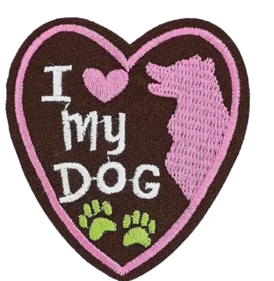 I LOVE MY DOG - HEART with PAW PRINTS - Embroidered Iron On Patch - Image 1 of 4