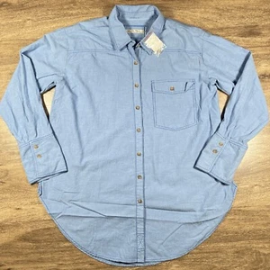 NWT We The Free Women's Large Oversized Blue LS Button Up Cotton Shirt - Picture 1 of 14