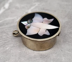 Alpacca Silver Pill Pot Box Mother Of Pearl Inlaid Lid MOP Mexico - Picture 1 of 5