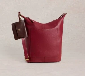 WHITE STUFF "Fern" Crossbody Bag Messenger Bucket Deep Red Leather & Pouch NWT - Picture 1 of 9