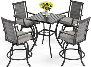 Patio Outdoor Bar Table Set Swivel Barstool Rattan Bar Height Table - Picture 1 of 10