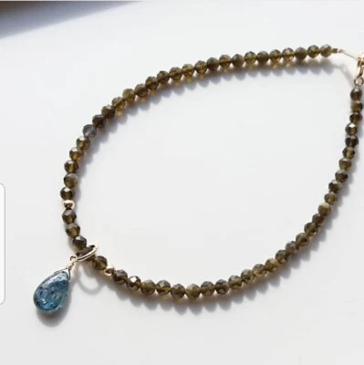 Kyanite & smoky quartz 925 sterling silver bracelet jewelry gift for her b55t - Image 1 of 4