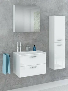 Badmöbel Set TOSCANA I WEISS 60 cm Hochglanz verschiedene Kombinationen MONTIERT - Bild 1 von 11