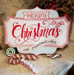 NWT RAZ 16" Retro Merry Christmas & Peppermint Wishes metal CHRISTMAS Wall Decor - Picture 1 of 6