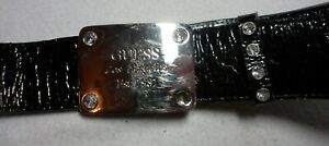 Guess Belt Black Women's Shiny Patent Leather Silver Buckle Rhinestone 118cm 46"