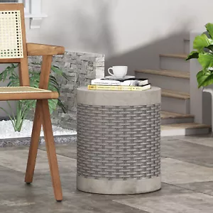 15.75in Round Magnesium Oxide Outdoor /Indoor End Accent Side Table Patio Table - Picture 1 of 10