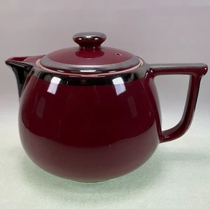 Hall Pottery Big Boy 10 Cup Coffee Pot Burgundy Silver Trim - Picture 1 of 8