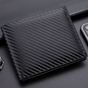 Men's Carbon Fiber Short Wallet Card Holder Zipper Coin Pocket UK - Picture 1 of 12