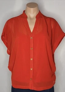 bebe Red Orange Sheer Short Sleeve Blouse with Undershirt Size M - Picture 1 of 9