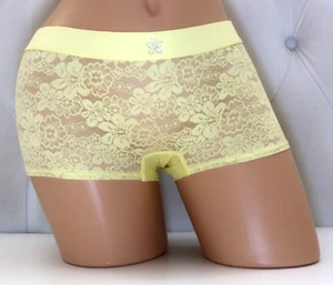 Victoria's Secret Pink Wink Lace Boyshort Yellow Rhinestone Flower M L XL XXL - Picture 1 of 5