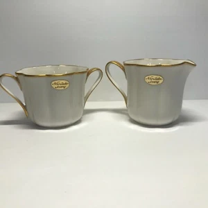 Noritake Ivory China Gold Trim Creamer Open Sugar Bowl Simple Elegant - Picture 1 of 8
