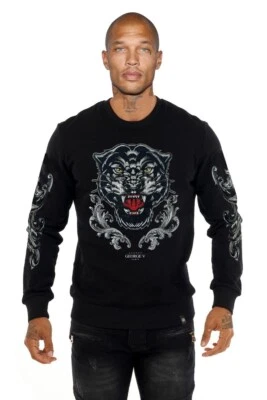 Suéter Avenue George V Paris Hombre Mangas Largas Negro/Plateado Estrás Gato Negro Foto 1 de 4