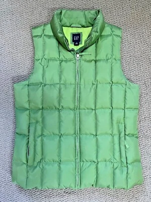 VINTAGE GAP DOWN PUFFER VEST GREEN GROSGRAIN RIBBON DETAILS WOMENS MEDIUM - Image 1 of 4