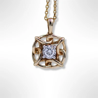 10K Gold Solitaire Diamond Woven Pendant Necklace (16-18 inches) with JARED Box - Image 1 of 4