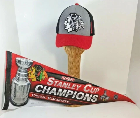 Set Blackhawks Stanley Cup Championship Pennant Reebok Hawks Baseball Cap NHL Cover