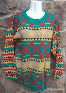 Vintage 80er Genesis Oversize Tunika Pullover Mehrfarbig Geometrisch Größe L - Bild 1 von 3