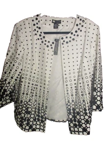 NWT Carole Little 1X White & Black Polka Dot Blazer Jacket 100% Cotton Rhineston - Picture 1 of 4