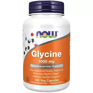 NOW Foods Glycine 1000mg 100 Vegetarian Capsules, Sleep Support, Nervous System - Picture 1 of 6