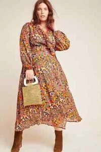 Maxi Vestido Anthropologie Blank London Jenny Envolvente Leopardo 2X Boho Manga Larga - Imagen 1 de 7