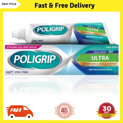 BRANDED Poligrip Denture Adhesive Cream False Teeth and Partials Fixative Ultra 40 g UK