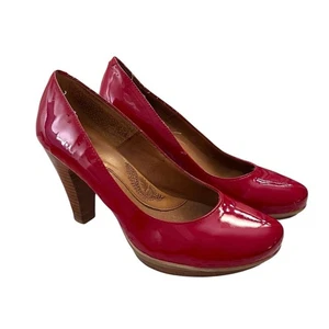 Sofft Patent Round Toe Platform Heels Wood Stacked Heel Red 9M - Picture 1 of 9