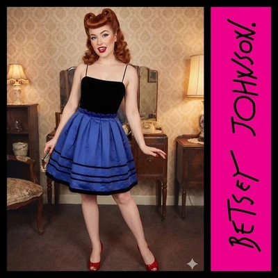 Vestido de Fiesta Betsey Johnson Años 00 De Colección Talla 6 Negro Terciopelo Corpiño Azul Falda Y2K Foto 1 de 4