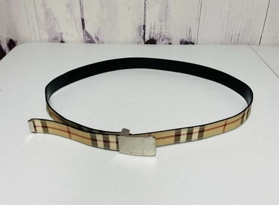 BURBERRY Haymarket Skinny Belt 40/100 Beige Multicolor Check Pattern Buckle - Image 1 of 4